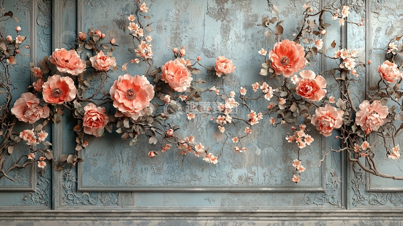 高清大图下载【趣麦麦图】复古花卉背景墙