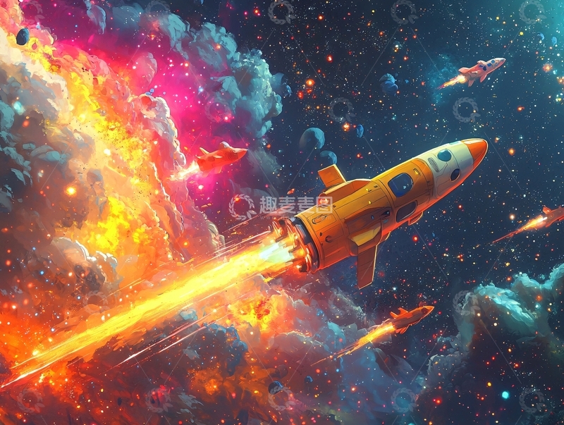 高清大图下载【趣麦麦图】火箭穿梭绚丽星云
