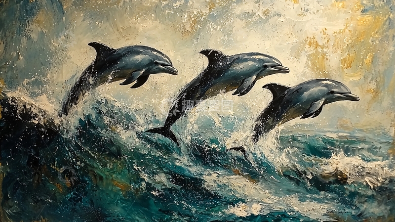 高清大图下载【趣麦麦图】海豚跃出海面