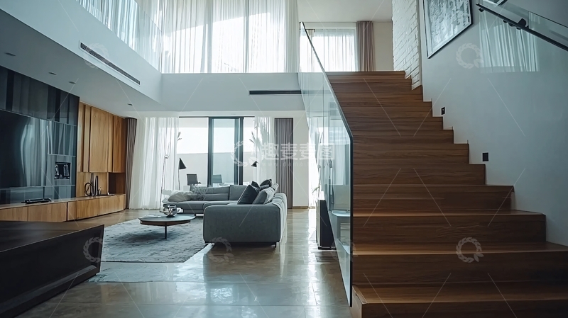 高清大图下载【趣麦麦图】现代简约别墅客厅楼梯