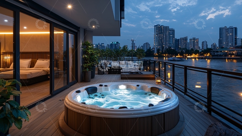 高清大图下载【趣麦麦图】城市夜景阳台按摩浴缸
