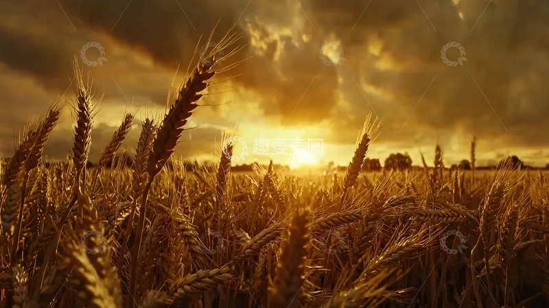 高清大图下载【趣麦麦图】金色麦田日落