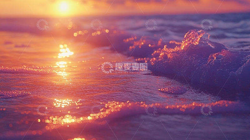 高清大图下载【趣麦麦图】日落海滩浪花