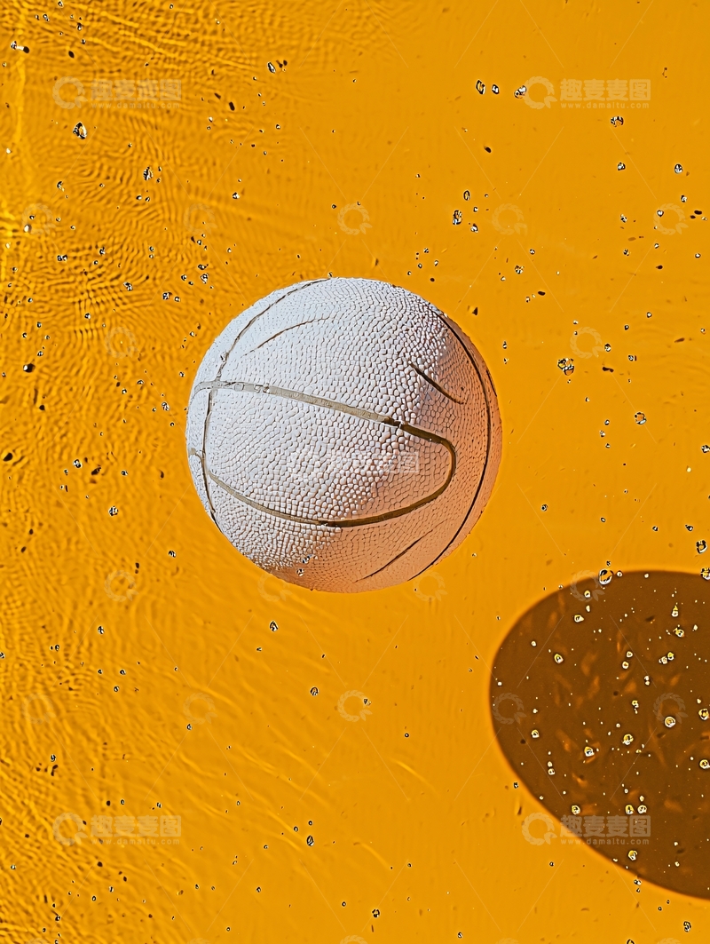 高清大图下载【趣麦麦图】黄色背景上的白色篮球