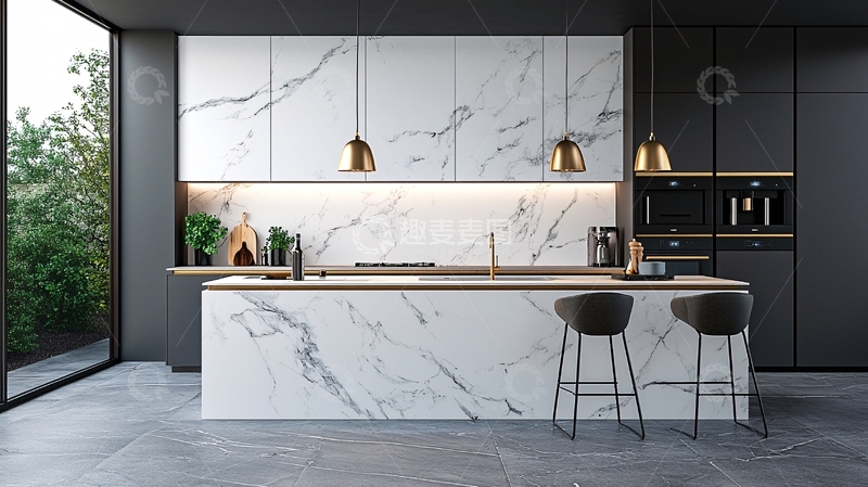 高清大图下载【趣麦麦图】现代极简风格大理石厨房
