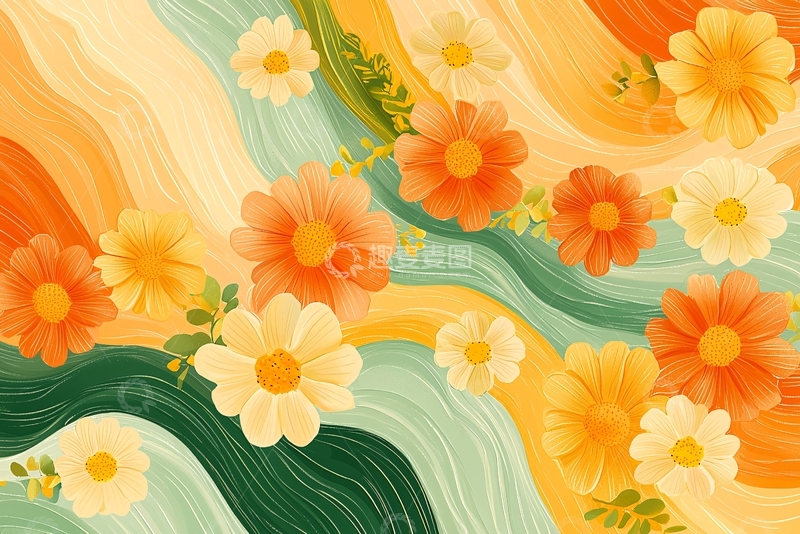 高清大图下载【趣麦麦图】流动的线条花卉图案