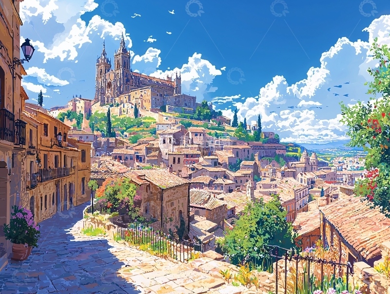 高清大图下载【趣麦麦图】阳光下的欧洲小镇