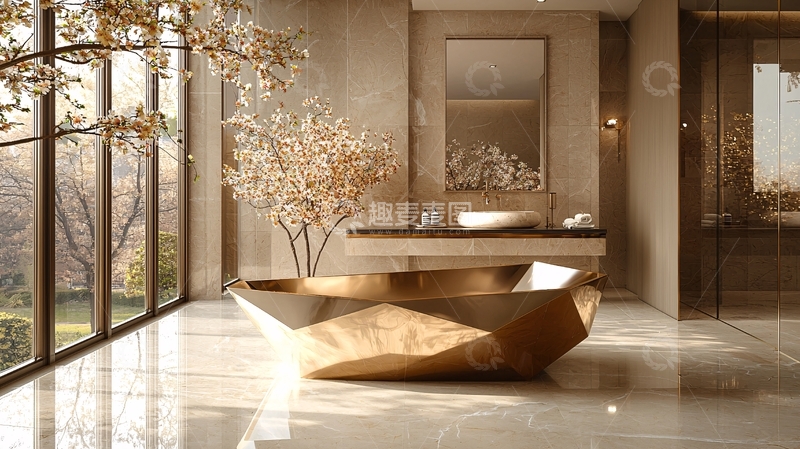高清大图下载【趣麦麦图】高级奢华金色浴室