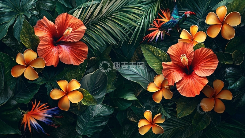 高清大图下载【趣麦麦图】热带植物花卉背景图