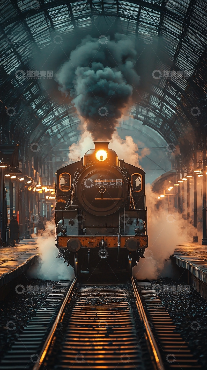 高清大图下载【趣麦麦图】蒸汽火车进站