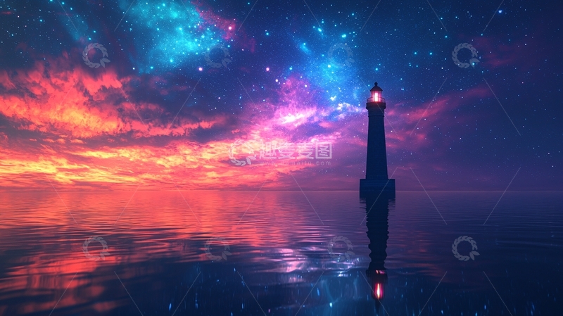 高清大图下载【趣麦麦图】星空下的灯塔