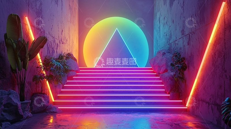 高清大图下载【趣麦麦图】霓虹灯阶梯