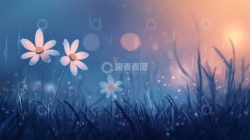高清大图下载【趣麦麦图】梦幻朦胧花田夜景
