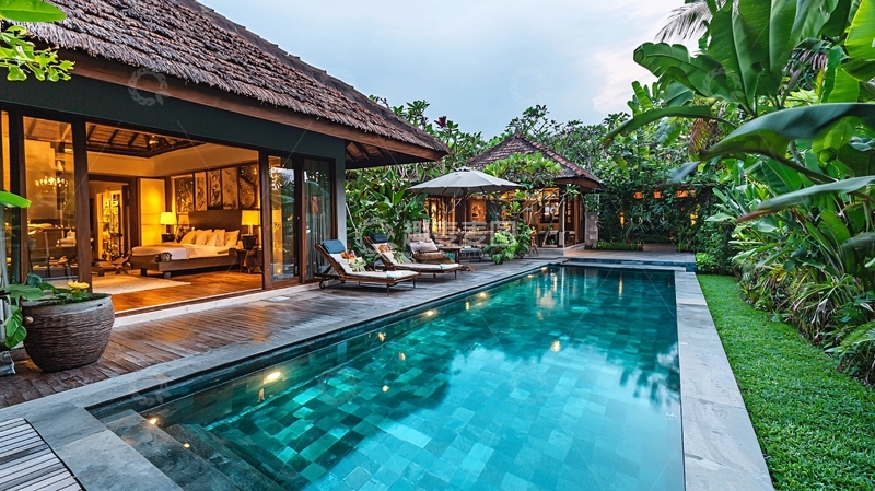 高清大图下载【趣麦麦图】豪华度假别墅泳池景观