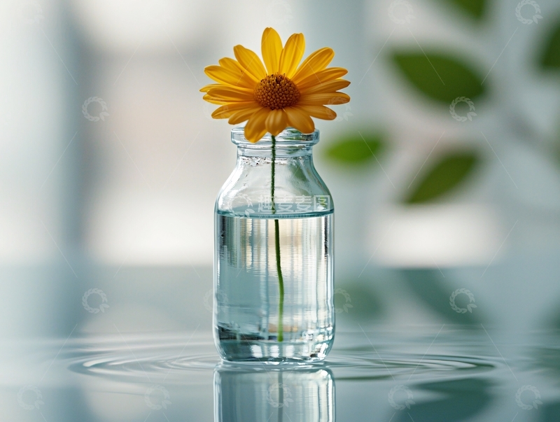 高清大图下载【趣麦麦图】黄色花朵在透明瓶中