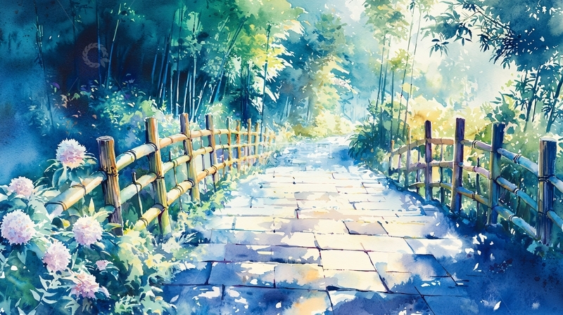 高清大图下载【趣麦麦图】水彩森林小路