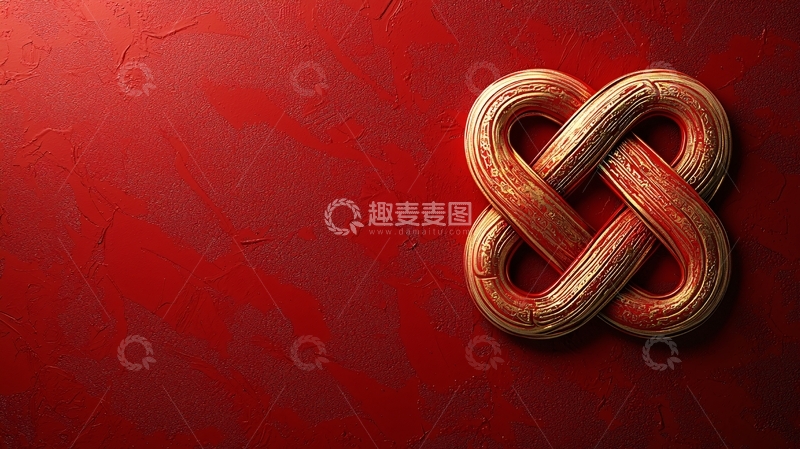 高清大图下载【趣麦麦图】红色背景下的金色编织结