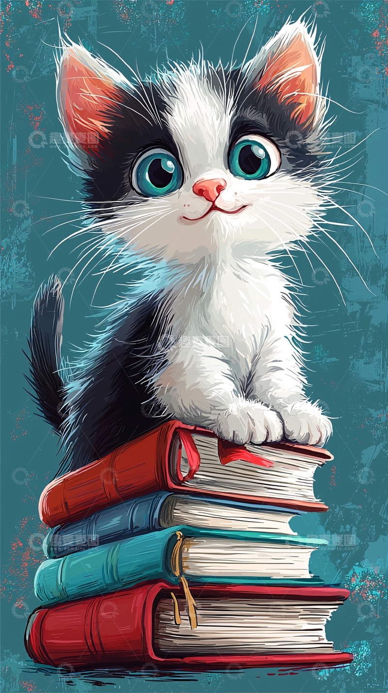 高清大图下载【趣麦麦图】可爱猫咪看书