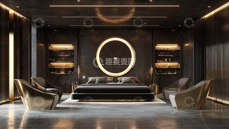 高清大图下载【趣麦麦图】极简奢华黑色卧室设计