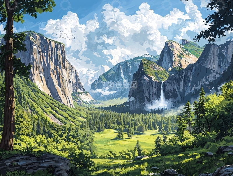 高清大图下载【趣麦麦图】阳光下的山谷景色