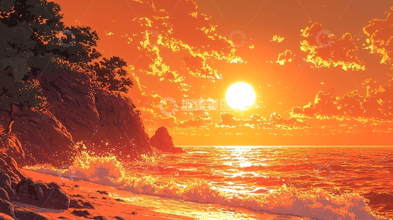 高清大图下载【趣麦麦图】海边日落