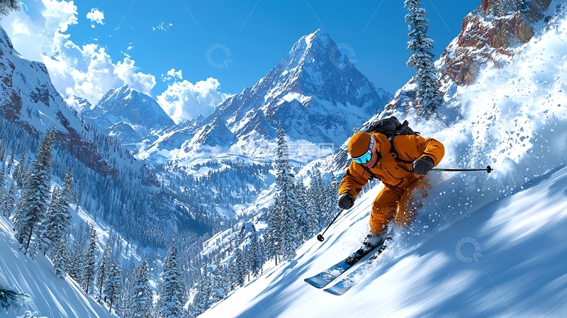 高清大图下载【趣麦麦图】雪山滑雪