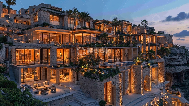 高清大图下载【趣麦麦图】豪华海滨别墅夜景