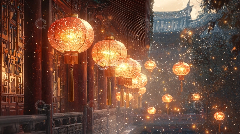 高清大图下载【趣麦麦图】古色古香的中国红灯笼