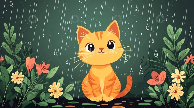 高清大图下载【趣麦麦图】雨中猫咪