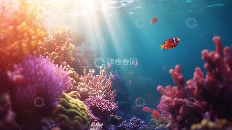 高清大图下载【趣麦麦图】阳光透过海水照射珊瑚礁