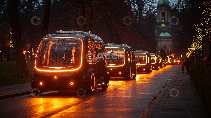高清大图下载【趣麦麦图】自动驾驶汽车夜间行驶