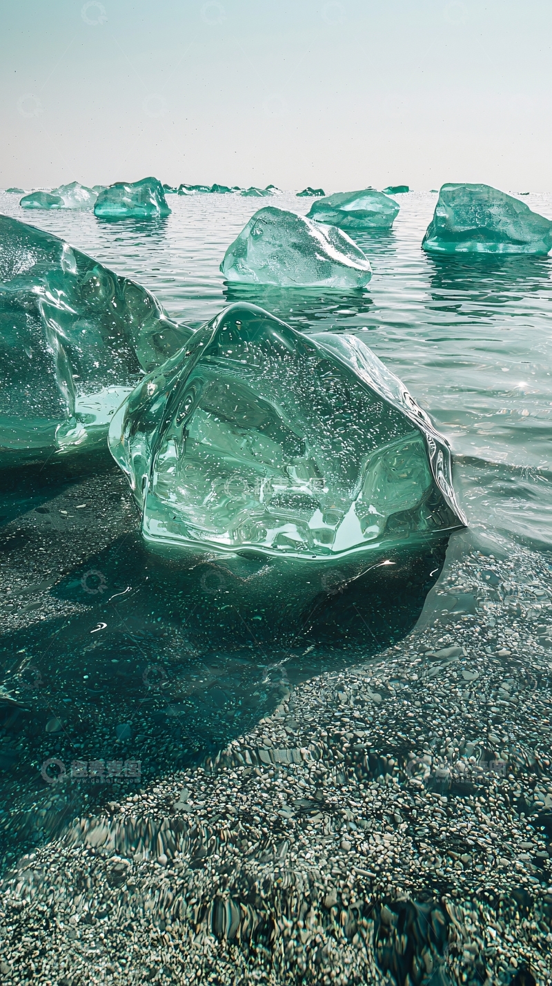 高清大图下载【趣麦麦图】清澈湖水中晶莹剔透的冰块
