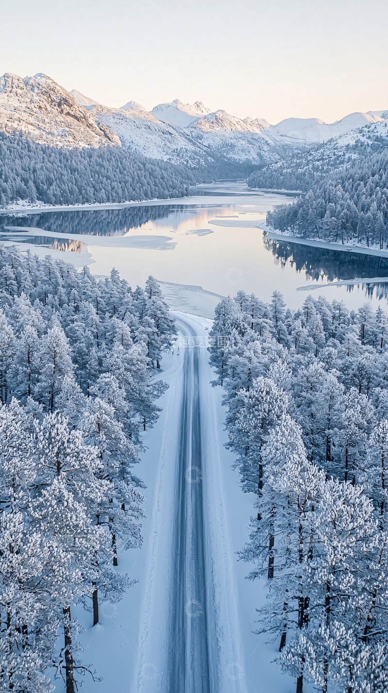 高清大图下载【趣麦麦图】雪山湖泊间的公路