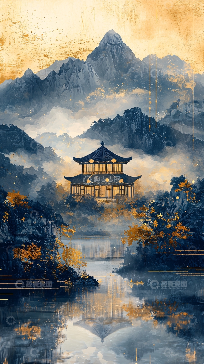 高清大图下载【趣麦麦图】水墨山水间的古建筑