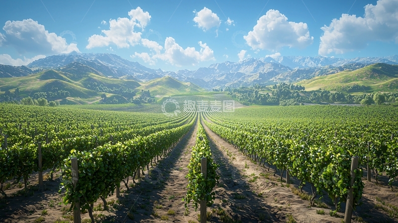 高清大图下载【趣麦麦图】阳光明媚的葡萄园风景