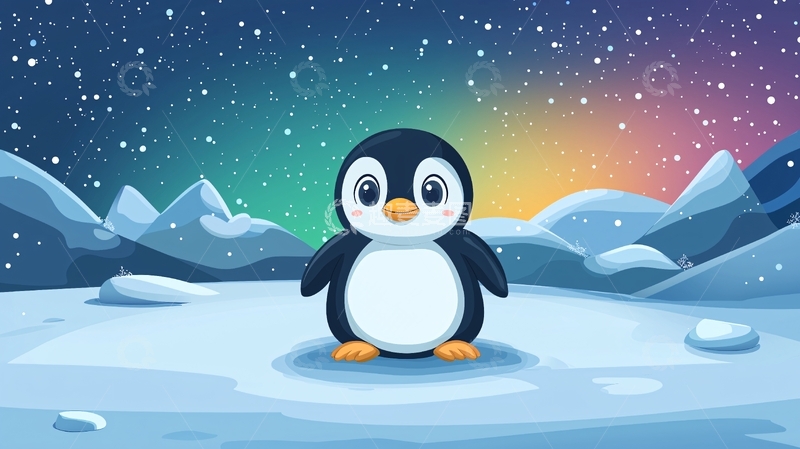 高清大图下载【趣麦麦图】可爱企鹅雪地风景