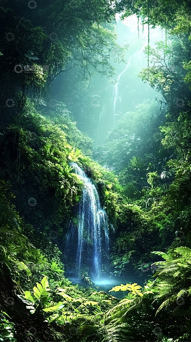 高清大图下载【趣麦麦图】原始森林瀑布