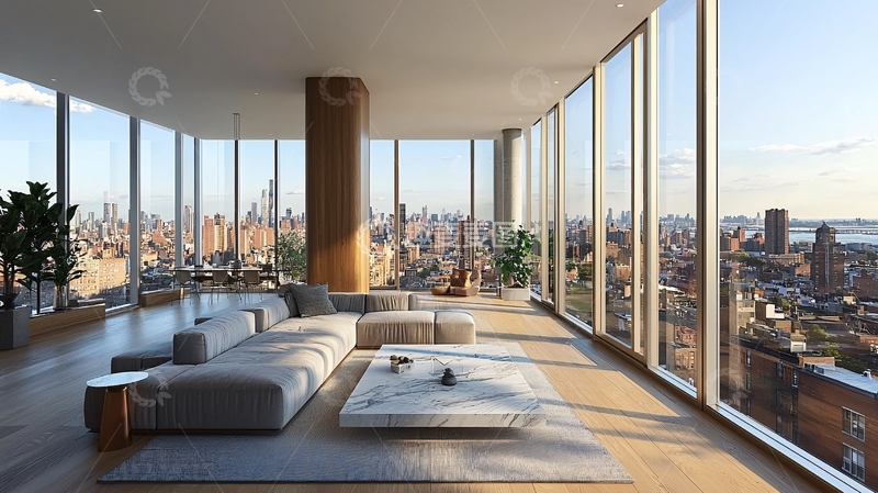 高清大图下载【趣麦麦图】现代公寓大落地窗城市景观