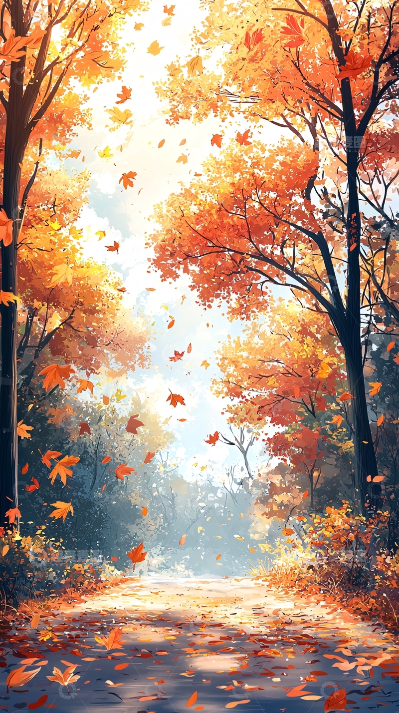 高清大图下载【趣麦麦图】秋日落叶小路