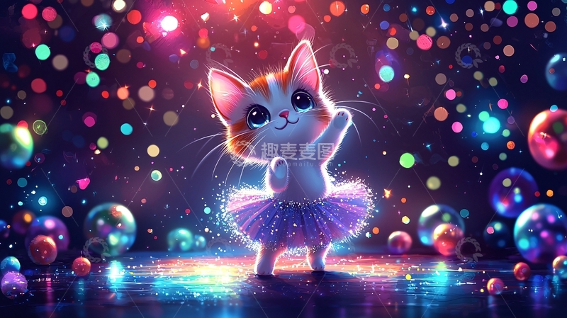 高清大图下载【趣麦麦图】彩色小猫跳舞