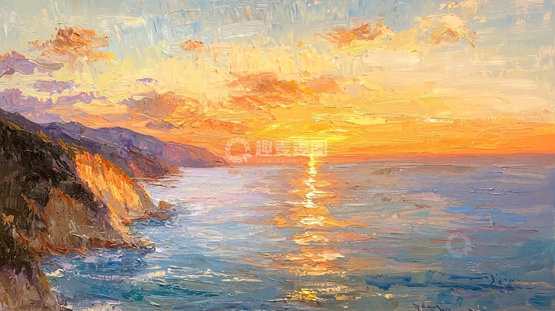 高清大图下载【趣麦麦图】海边日落风景画