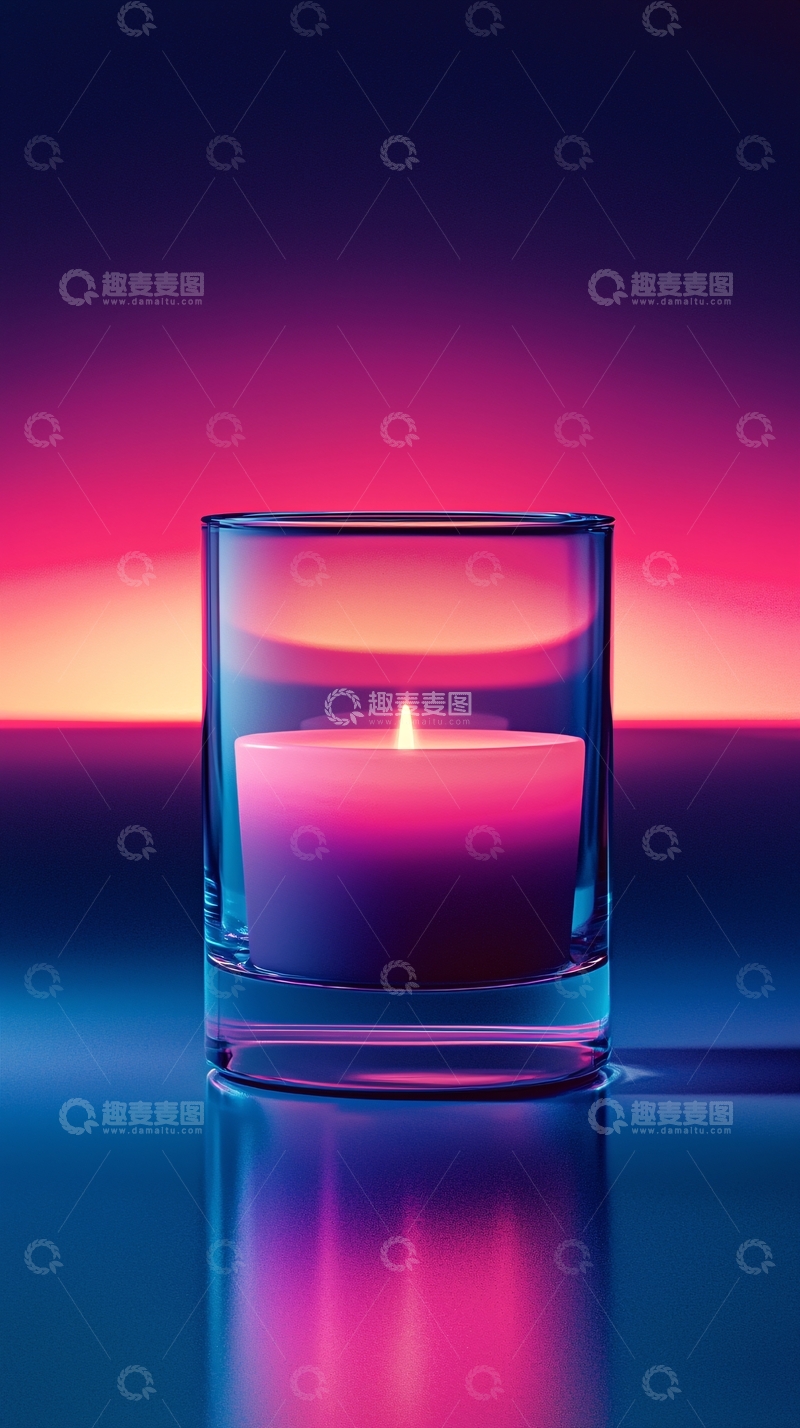 高清大图下载【趣麦麦图】玻璃杯中燃烧的粉色蜡烛