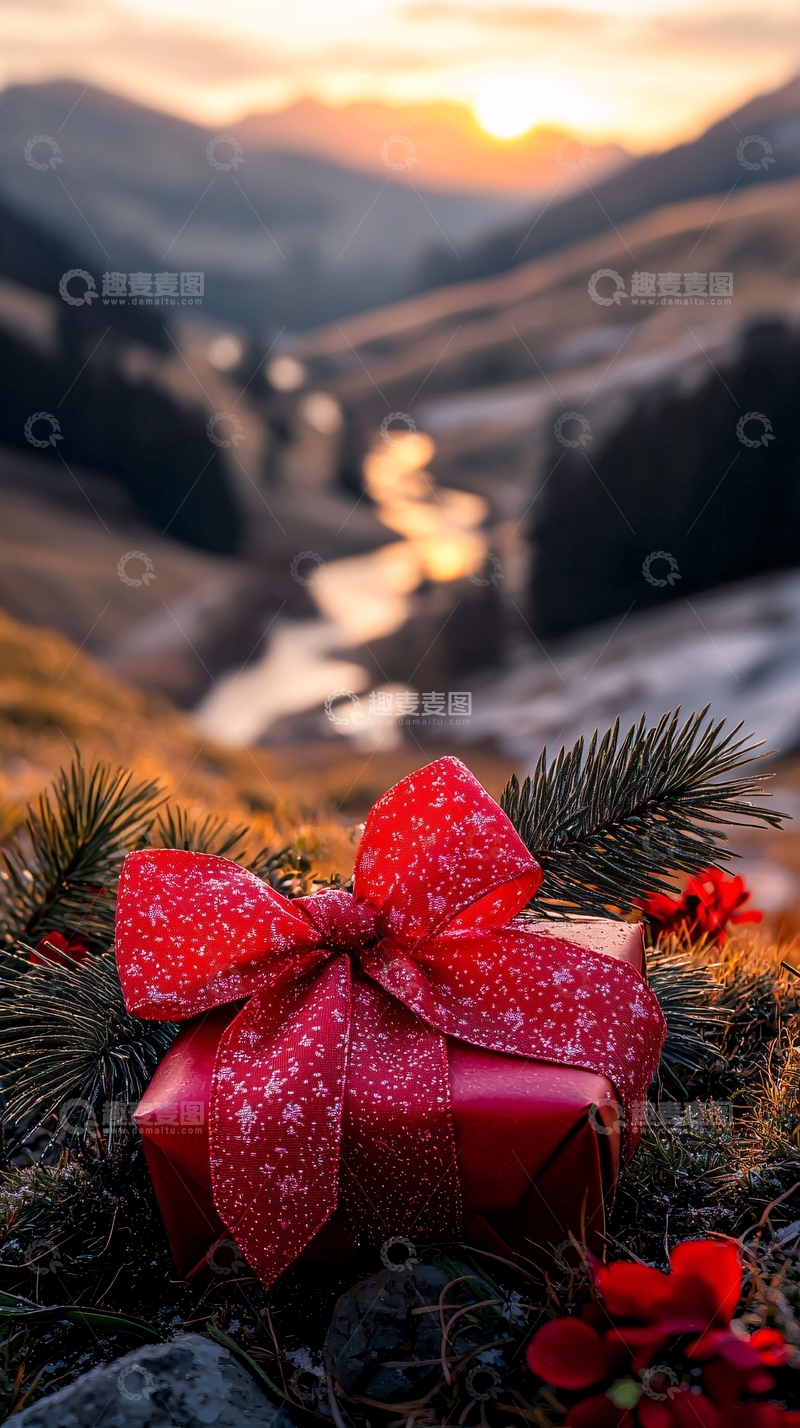 高清大图下载【趣麦麦图】山峦夕阳下的圣诞礼物