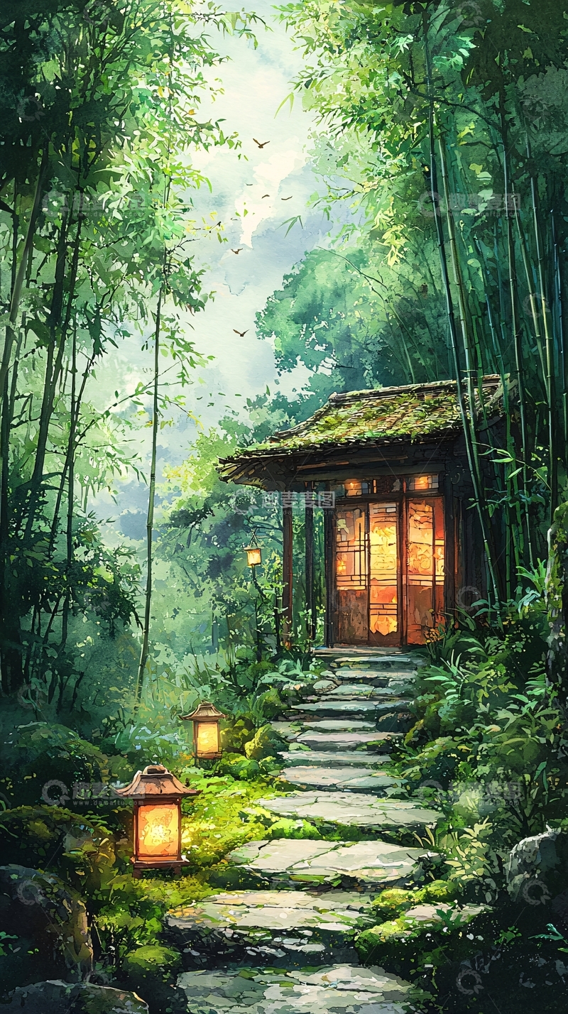 高清大图下载【趣麦麦图】竹林小屋