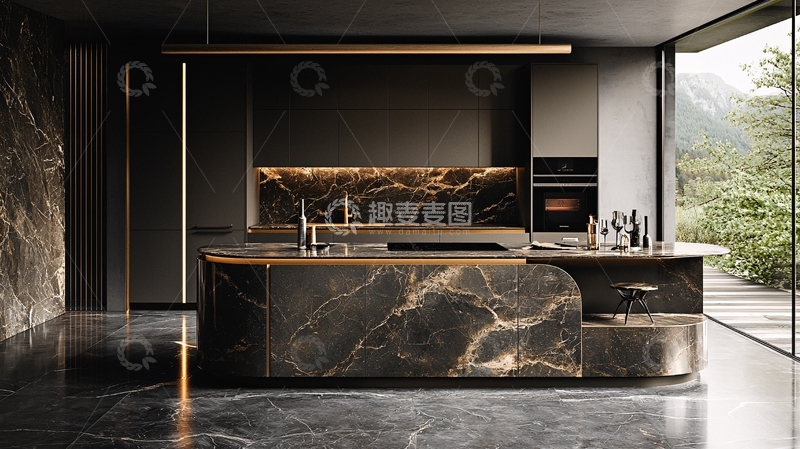 高清大图下载【趣麦麦图】现代轻奢黑色系厨房