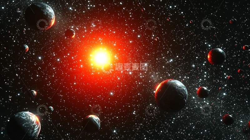 高清大图下载【趣麦麦图】宇宙中的红色恒星与行星