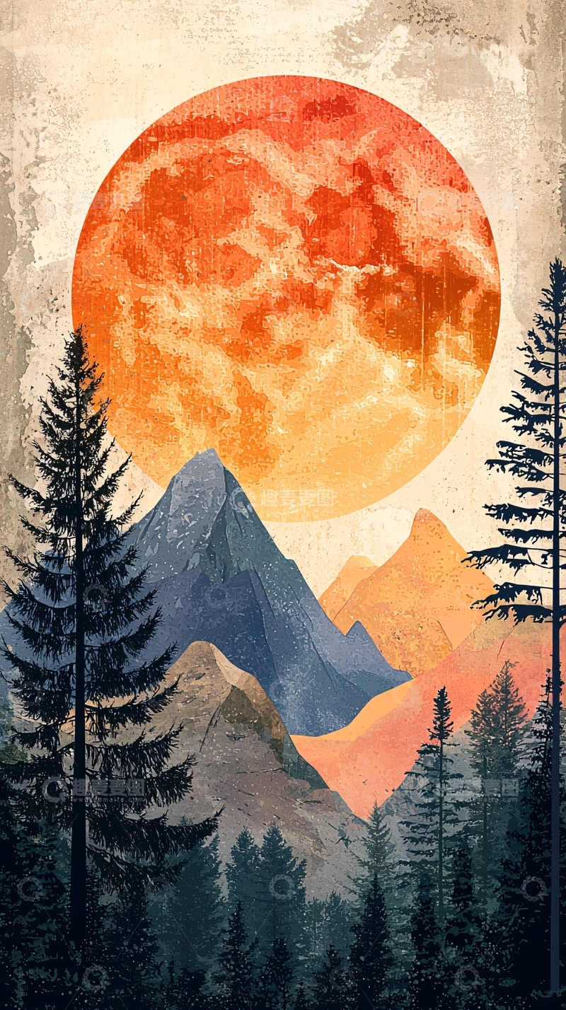 高清大图下载【趣麦麦图】日落山脉剪影