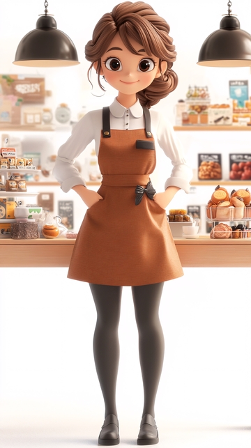 甜美卡通女孩烘焙店员