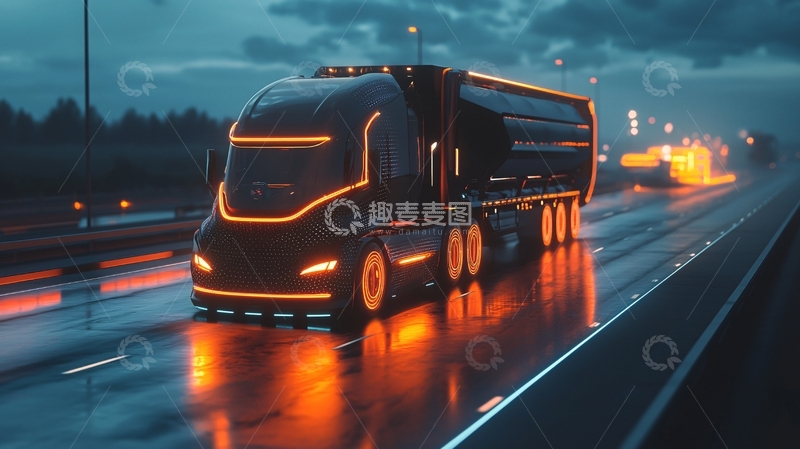 高清大图下载【趣麦麦图】夜晚高速公路上的未来卡车