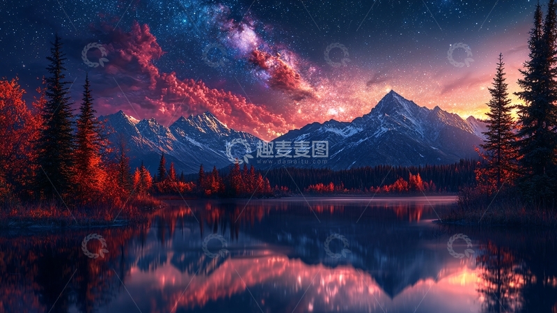 高清大图下载【趣麦麦图】极光山脉湖泊倒影